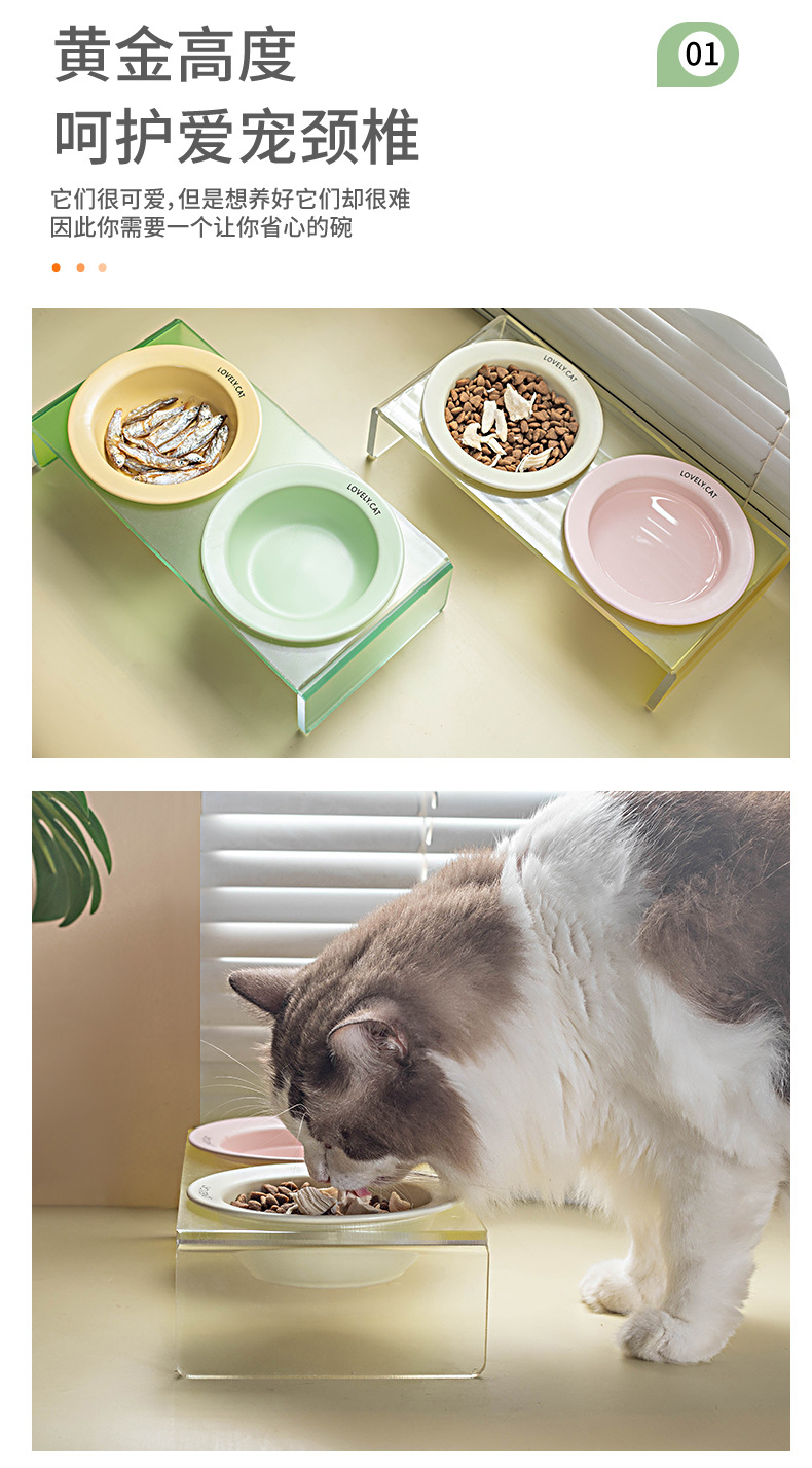 哇噢定制韩国bd同款飞碟宠物碗猫粮碗饮水碗陶瓷猫碗防黑下巴狗碗详情3