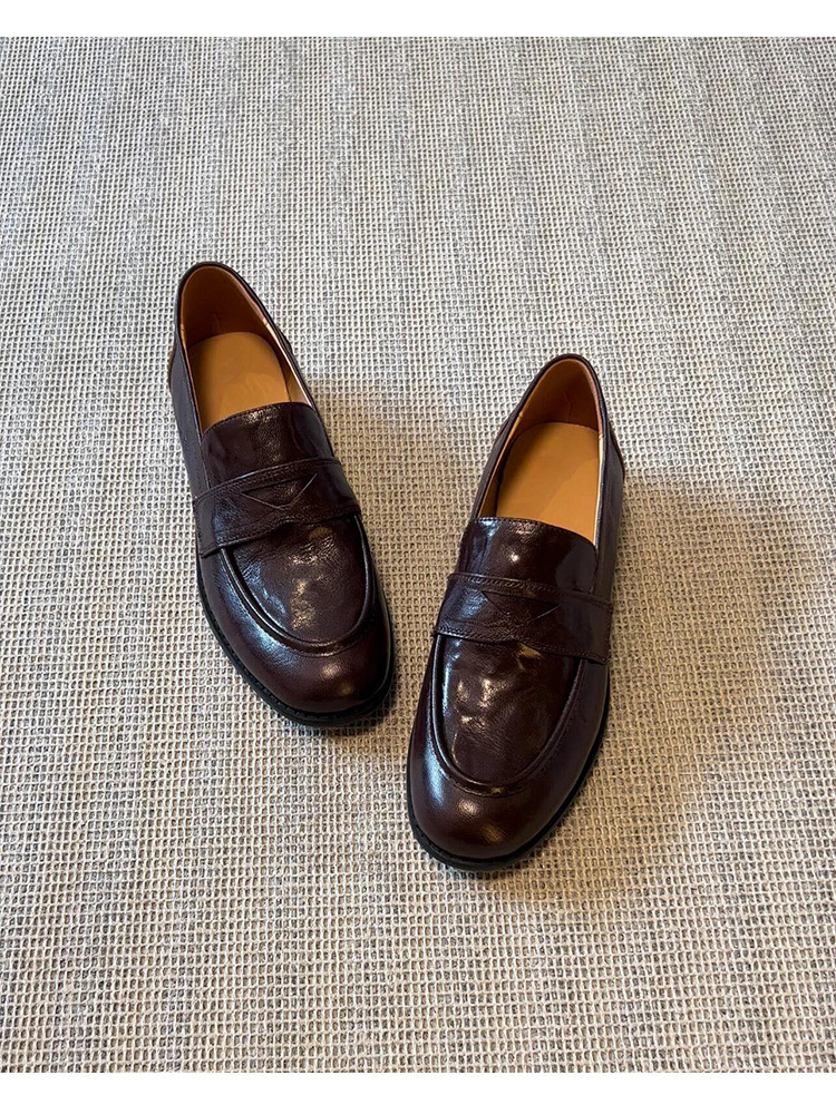 复古一脚蹬懒人鞋女粗跟平底单鞋英伦风小皮鞋乐福鞋详情8