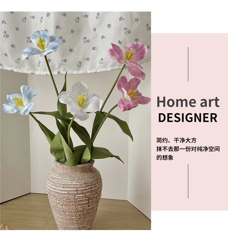 布朗尼郁金香仿真花绢花家居装饰客厅餐桌摆件婚礼堂插花布置假花详情8