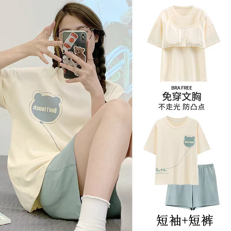带胸垫睡衣女夏季短袖可外穿家居服两件套装2024新款夏天卡通大码详情2