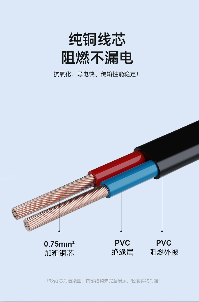 现货国标3C两插八字8字电源线雅格久量led小台灯电视音响充电器线详情5