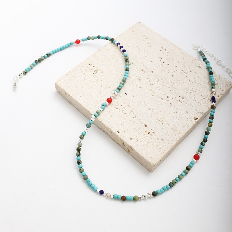 波罗*海 春夏文艺绿松石手工串珠项链精致休闲彩色叠戴锁骨链国潮详情7