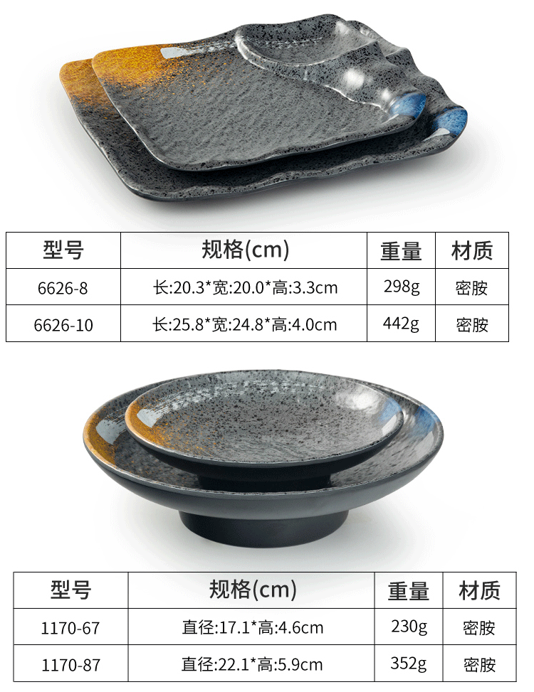 Melamine plates, Japanese plastic barbecue plates, porcelain-like round flat plates, barbecue plates, restaurant hot pot tableware, vegetable plates, commercial use pic 6