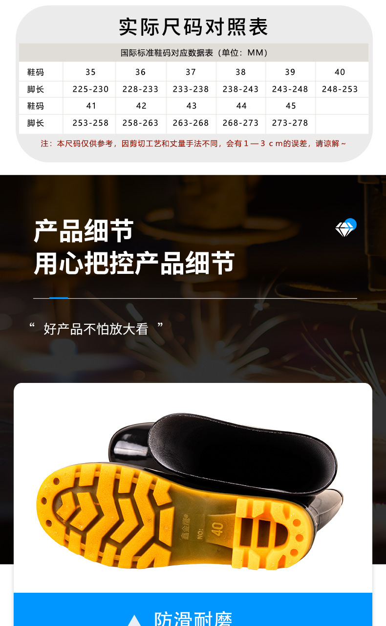水靴男款劳保耐酸耐碱耐油防水防泥沙水鞋低中高筒防滑耐磨雨鞋靴详情5