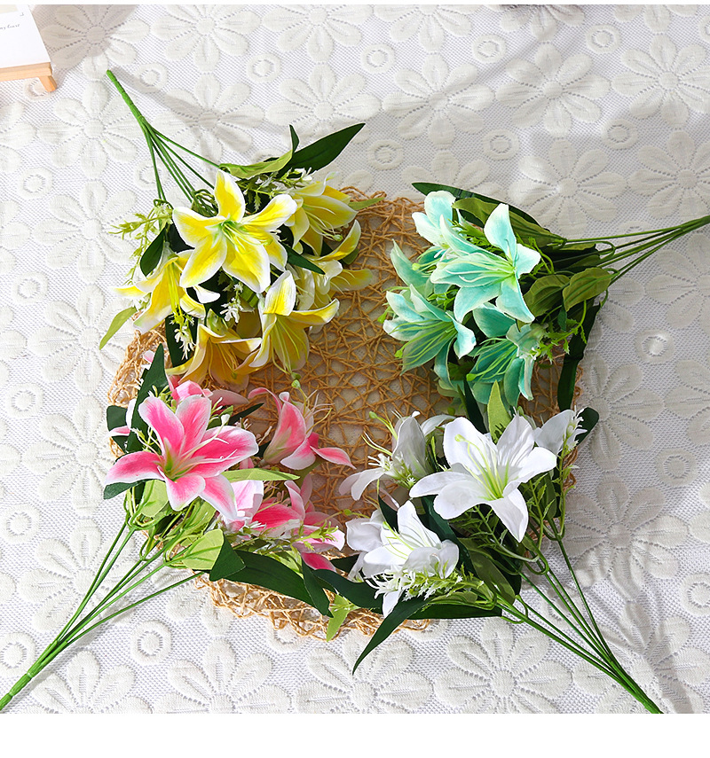 7头仿真百合花绢花花束客厅餐桌摆设花艺假花花瓶插花室内装饰花详情13