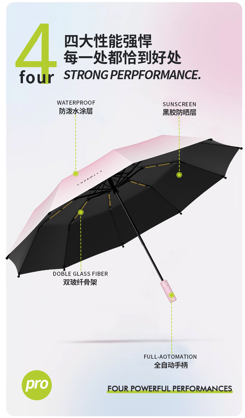 盐系渐变伞自动雨伞防晒遮阳伞折叠伞自动大号防紫外线晴雨两用详情4