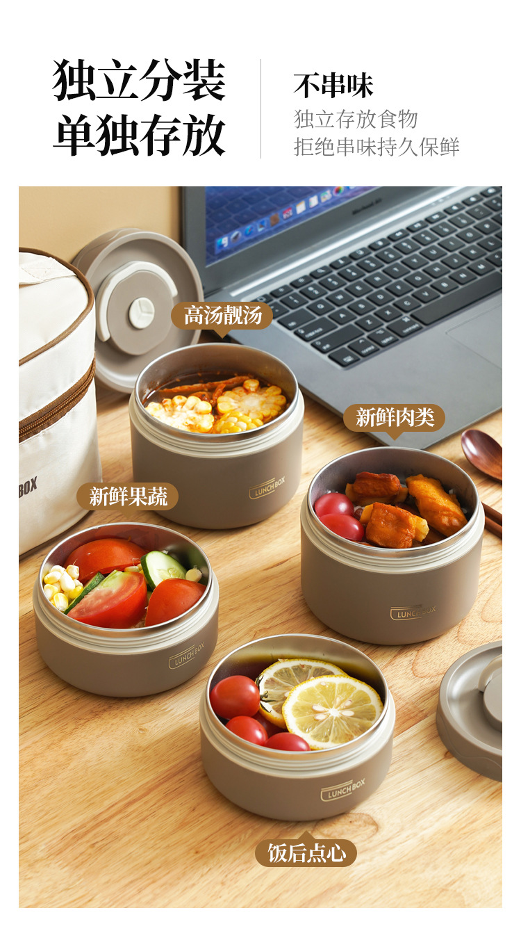Cross-border best-selling 304 stainless steel insulated lunch box, round student portable lunch box, microwave-safe double-layer bento box pic 6