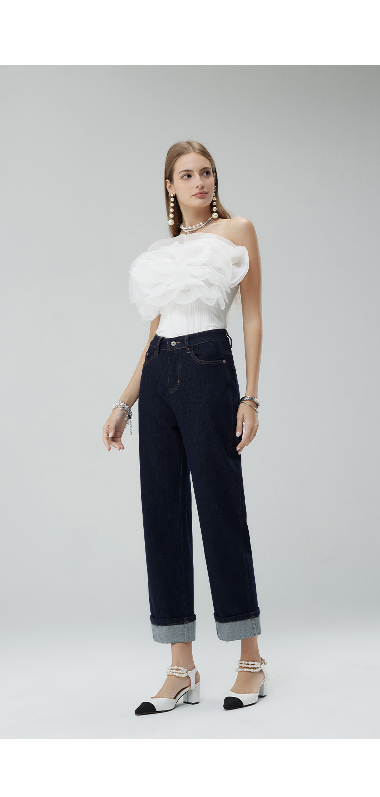 Spring and autumn new light luxury custom jeans, made of dark Lycra fabric, high-waisted, casual and versatile, trendy brand flanged pic 20
