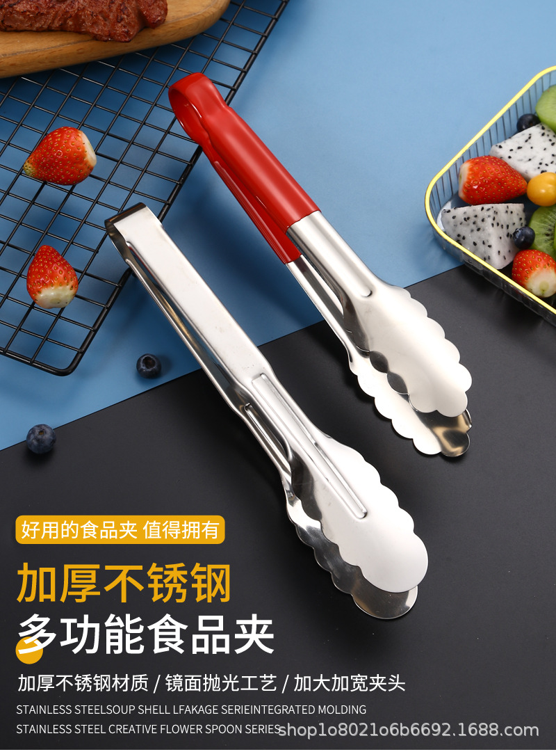 不锈钢食品夹子家用食物夹厨房餐厅烘焙面包夹多功能烤肉夹牛排夹详情5