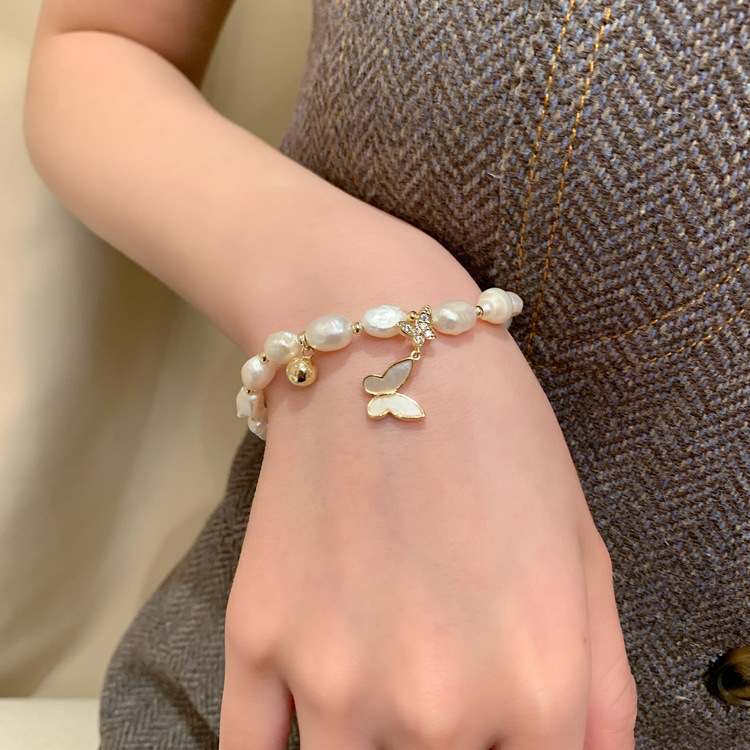 巴洛克淡水珍珠项链女夏气质网红设计感蝴蝶锁骨链不规则珍珠颈链详情31