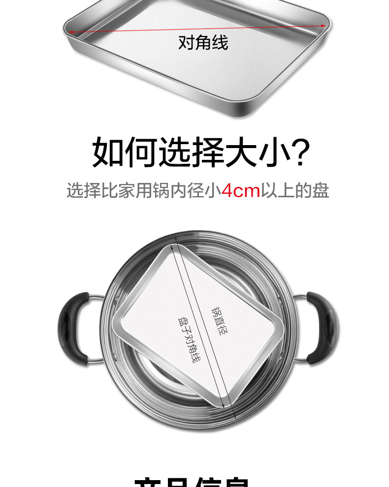 跨境304不锈钢方形烤盘多用平底盘肠粉蒸盘烧烤盘加深托盘饼干盘详情15