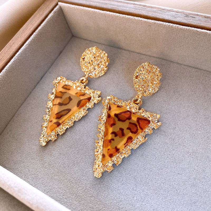 钢针圆形纹路三角形树脂豹纹耳钉夸张高级感耳环欧美时尚耳饰批发详情9