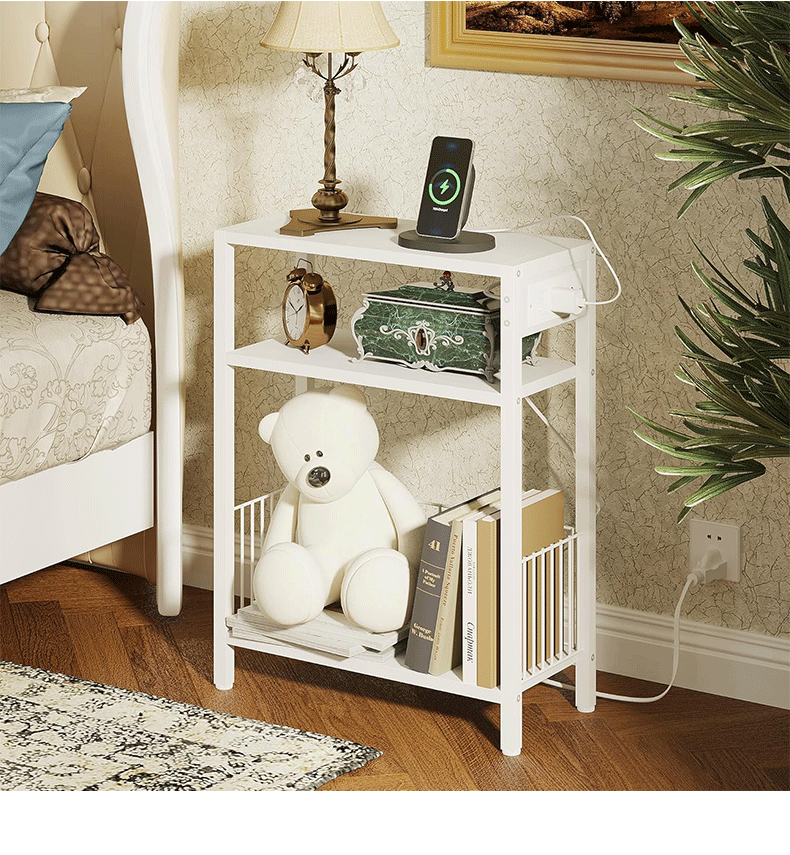 A few tables beside the sofa, modern and simple style, with storage baskets and sockets, small space living room, movable beside the sofa pic 4