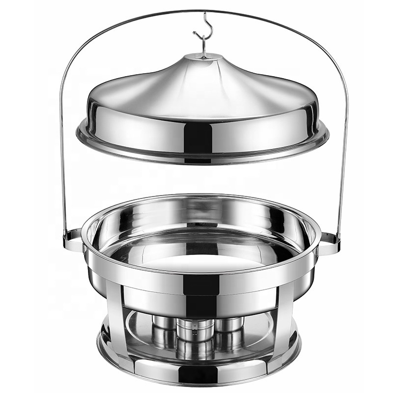 亚马逊不锈钢自助餐炉 酒店餐厅食物保温锅 圆形吊盖式酒精布菲炉详情1