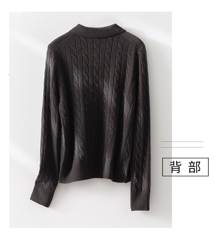 The new autumn and winter style lapel 100% wool cardigan with pit stripes and shell buckles is a versatile sweater for women pic 17