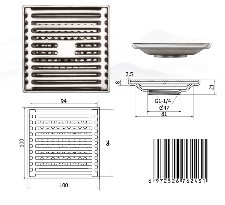 不锈钢地漏潜水浴室双用艇下水道防返臭神器多款式加厚主体地漏详情9