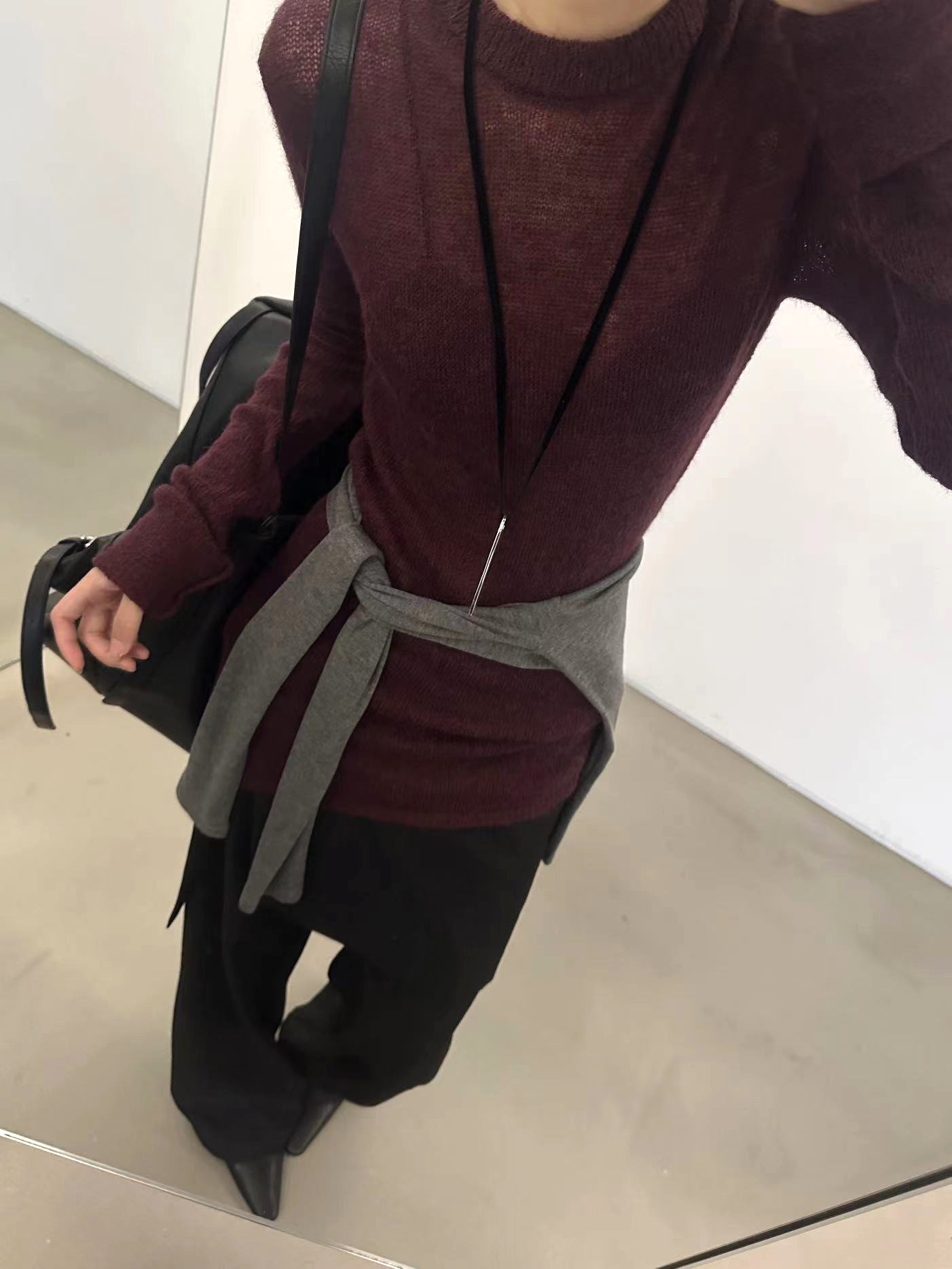 超薄羊毛修身打底衫~2024新款安静灰秋冬百搭混纺显瘦毛衣女5S20详情9