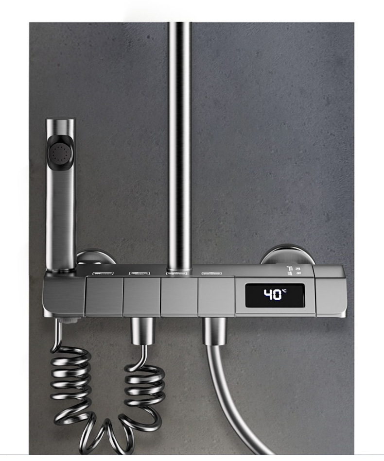 淋浴花洒套装枪灰色黄铜淋浴器花洒家用恒温增压喷头浴室洗浴淋雨详情36