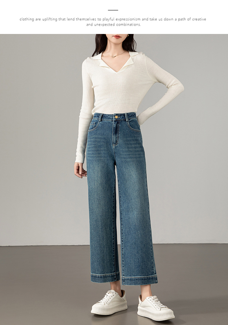 2025秋季新款窄版阔腿牛仔裤女宽松高腰小个子休闲复古直筒九分裤详情12