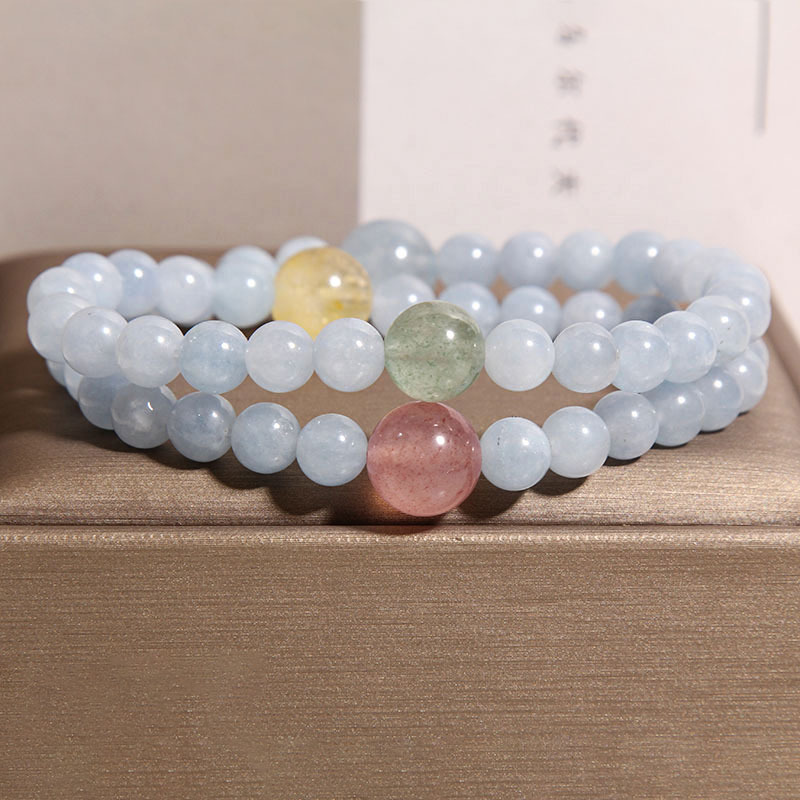 New Chinese-style natural multi-treasure crystal bracelet for women, light luxury, niche and exquisite aquamarine double ring bracelet as a gift for your best friend pic 3