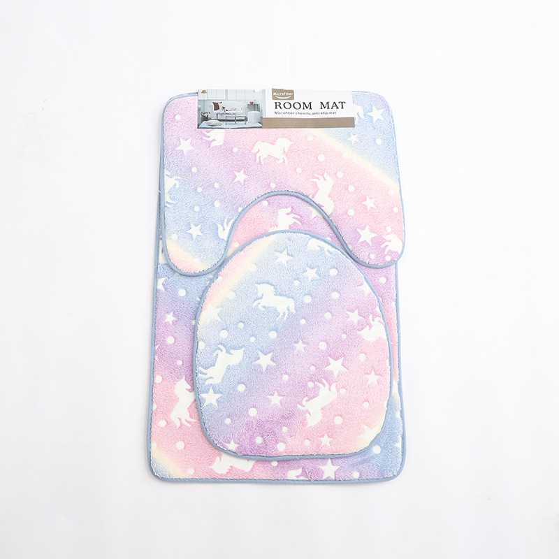 Thickened bathroom supplies, three-piece set of luminous MATS, bathroom and toilet absorbent floor MATS, flannel and crystal velvet bathroom pic 5