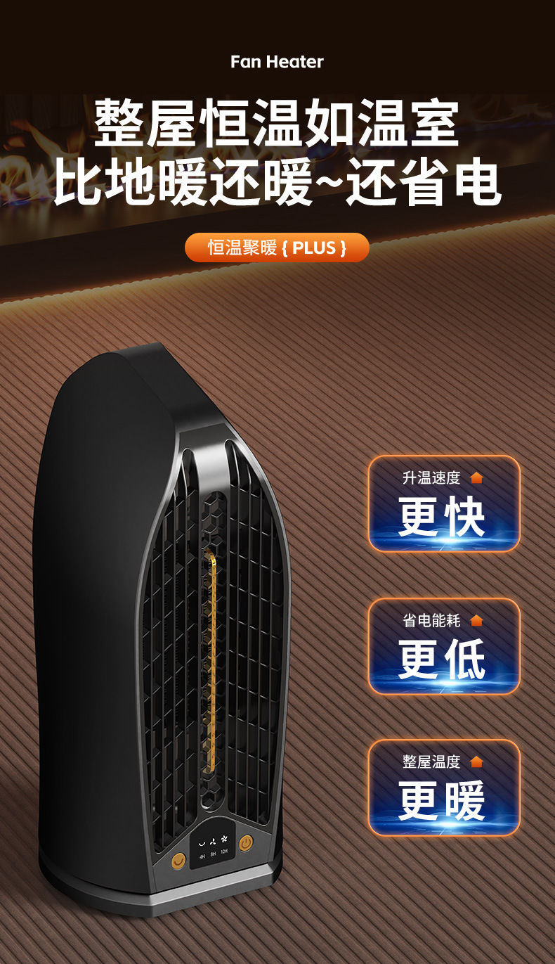 新款大功率屏显暖风机桌面办公小型取暖器 PTC陶瓷发热家用跨境详情38