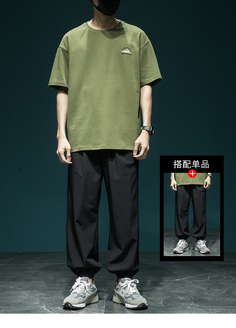 夏季美式复古重磅大印花短袖t恤男宽松大码ins潮流绿色体恤上衣男详情4