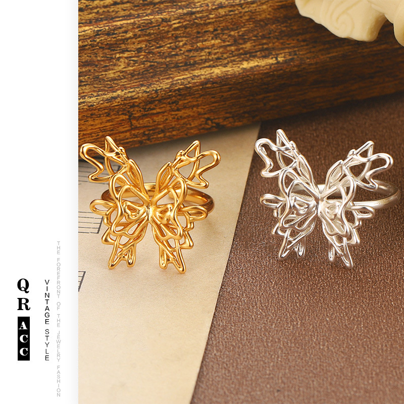 百搭简约蝴蝶戒指镂空个性小众高级时尚开口戒可调节设计感饰品女详情17