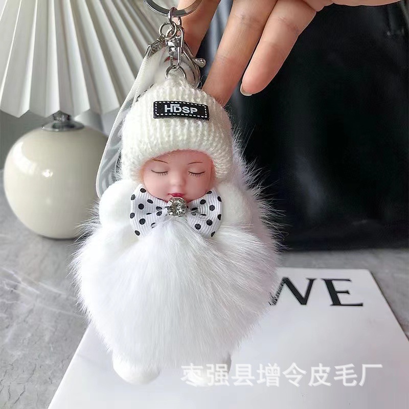 真狐狸毛球挂件可爱毛绒公仔睡眠娃娃汽车钥匙扣包包配饰批发代发详情3