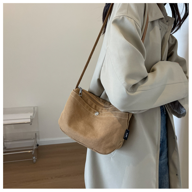跨境日系帆布小挎包手机包2024新款简约纯色休闲单肩斜挎包小布包详情20