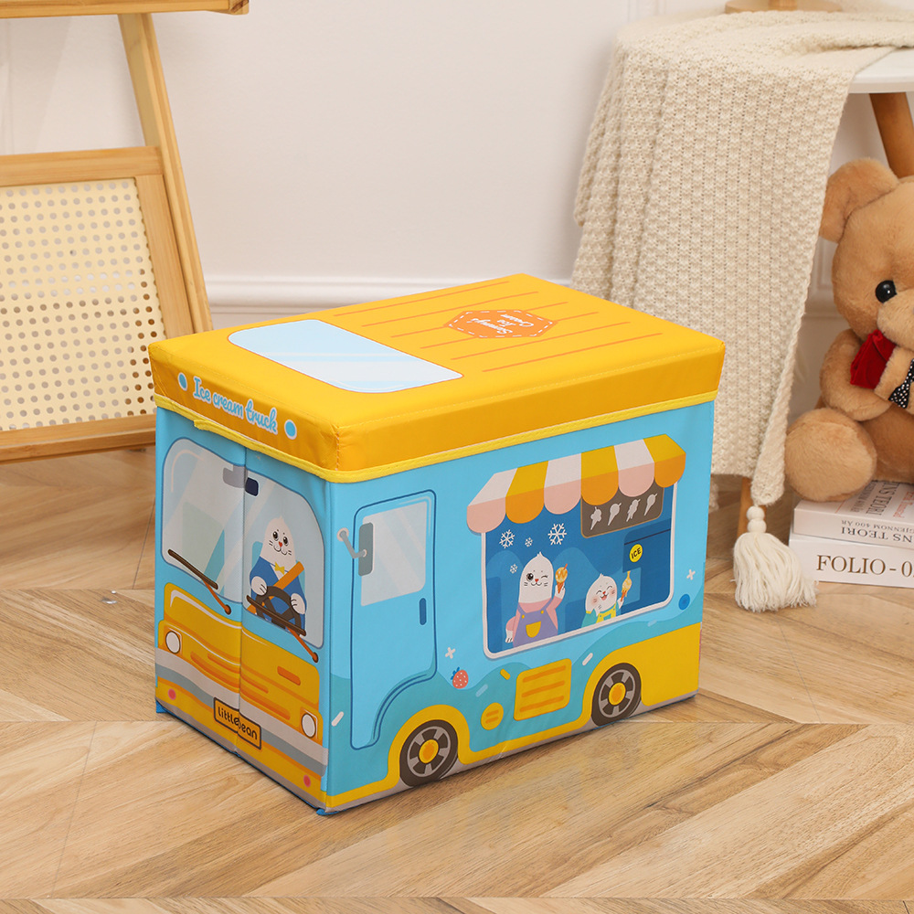 Wholesale of seated cartoon car storage boxes, multi-functional large-capacity storage boxes, folding storage stools pic 9