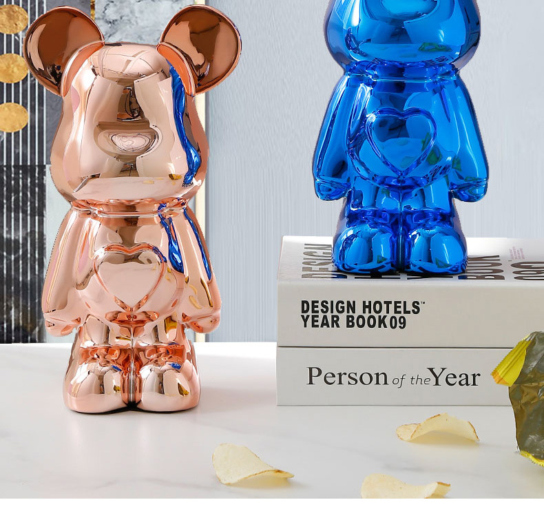 现代桌面电视柜暴力熊爱心熊树脂电镀公仔创意摆件装饰品摆设详情4