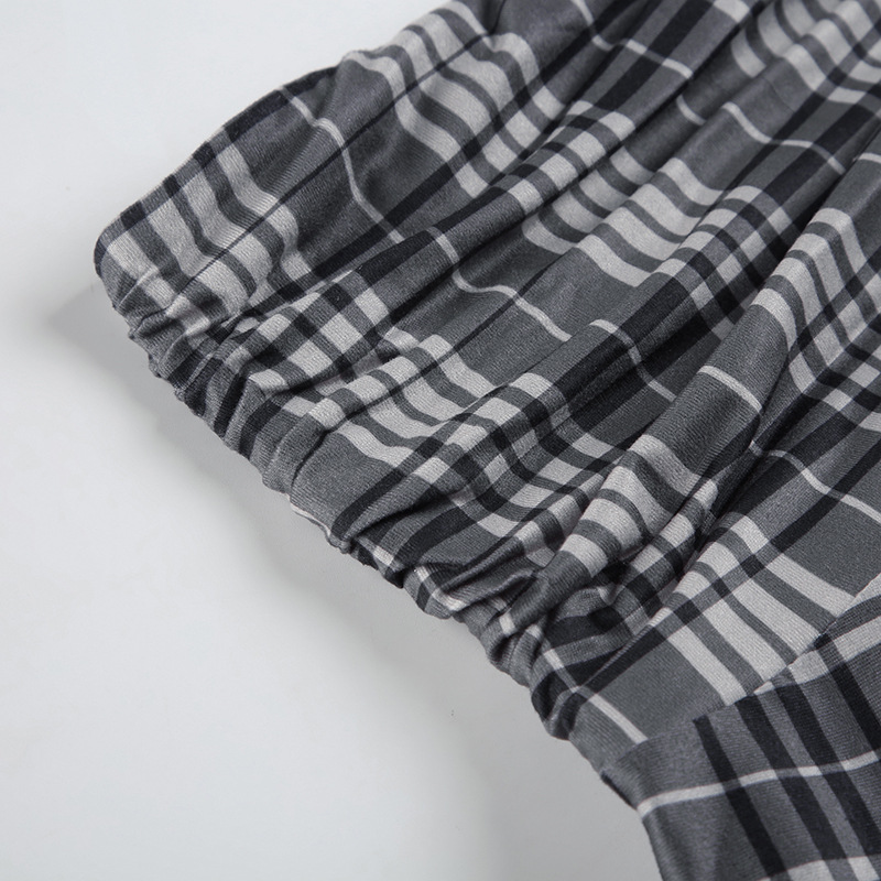 美式复古撞色格纹不规则半身裙女2024新款褶皱高腰显瘦A字中长裙详情21