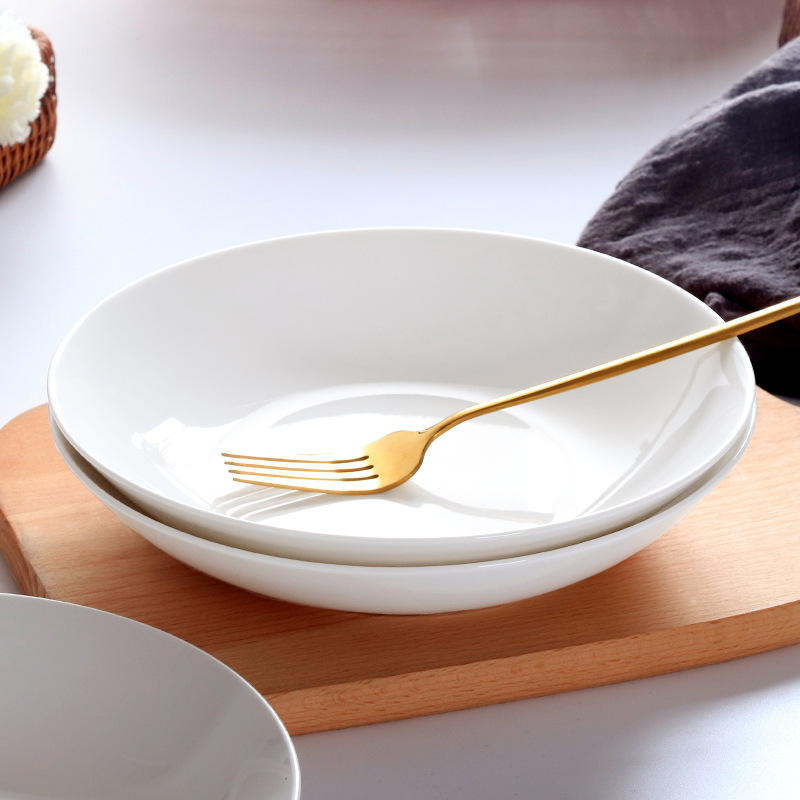 Pure white bone China household plates, vegetable plates, saucers, dinner plates, deep plates, simple tableware, round ceramic, white porcelain plates pic 5