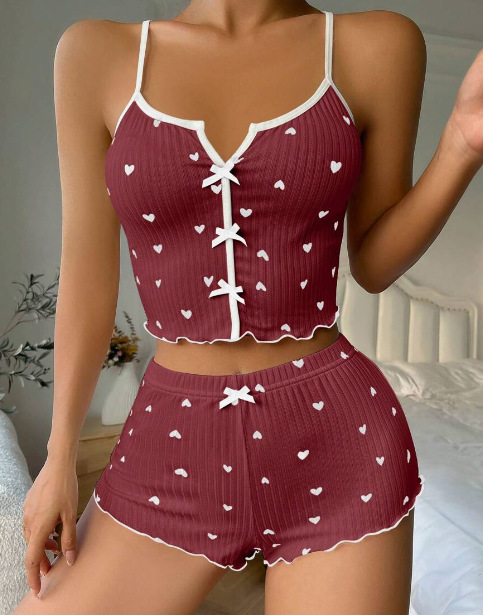 2025 New bestsellers: Bow-shaped home wear, ribbed set, halter shorts, pure and stylish pajamas for women in summer pic 3