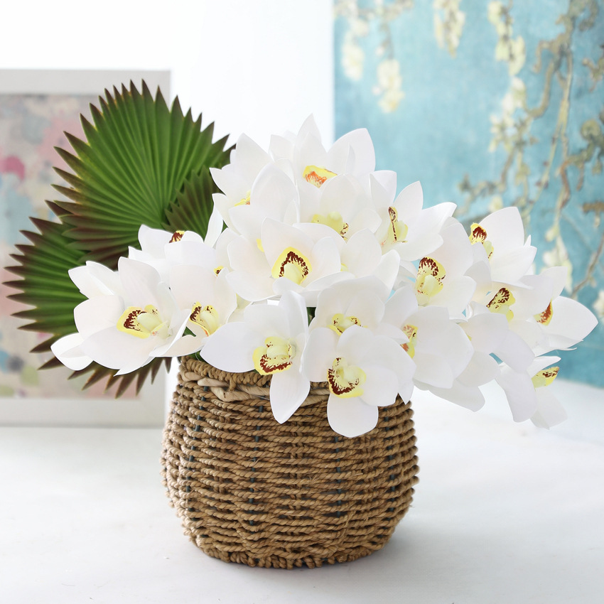 Hui LAN Flower Art: 6-head 3D printed hand-held fabric orchid bouquet, wedding decoration, hand-held bouquet, home simulation flower art, simulation plant orchid flower accessories pic 2