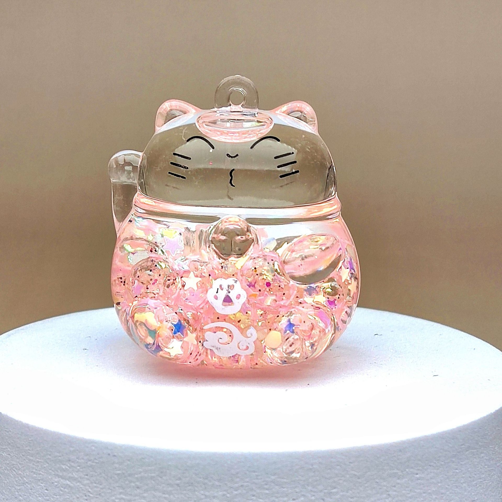 创意亚克力入油流沙瓶夜光泡泡珠招财猫钥匙扣配饰桌面摆件饰品详情6