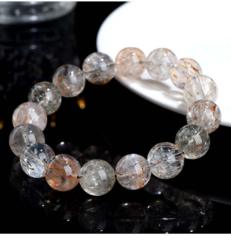 久雅水晶 天然黑金超七圈手链 黑色钛晶超七手链圆珠手串 批发详情21