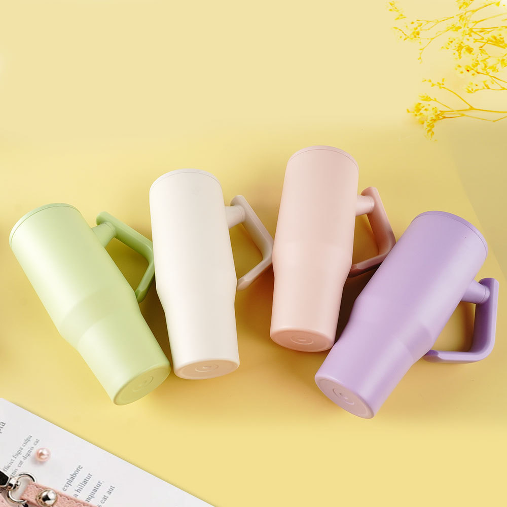 New solid-color stainless steel insulated cup, outdoor portable and fashionable straw cup, large-capacity simple cold insulation car cup pic 3