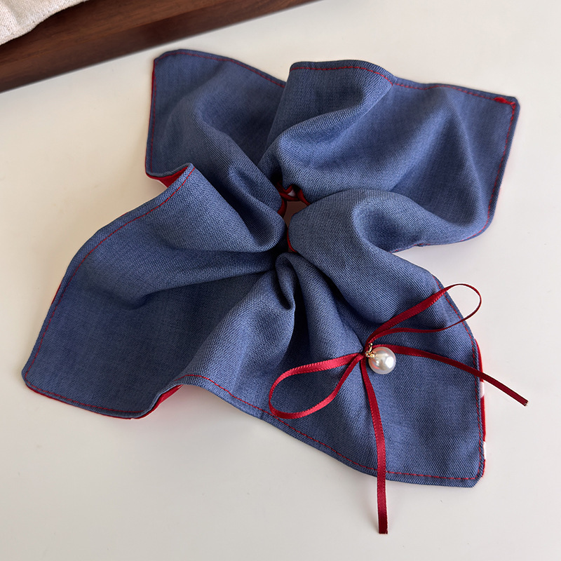 Fairy-tale-like red and blue contrasting hair bands, denim blue and red polka dot double-sided hair accessories, sweet and niche school-style hair accessories pic 9
