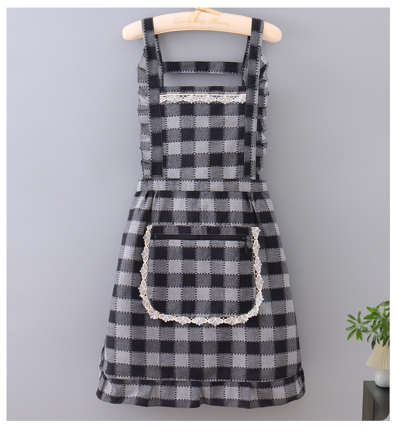 【 Chi Jia 】 Stylish lace-trimmed apron for home cooking, double-layer lining, stain-resistant and dirt-resistant work clothes pic 13