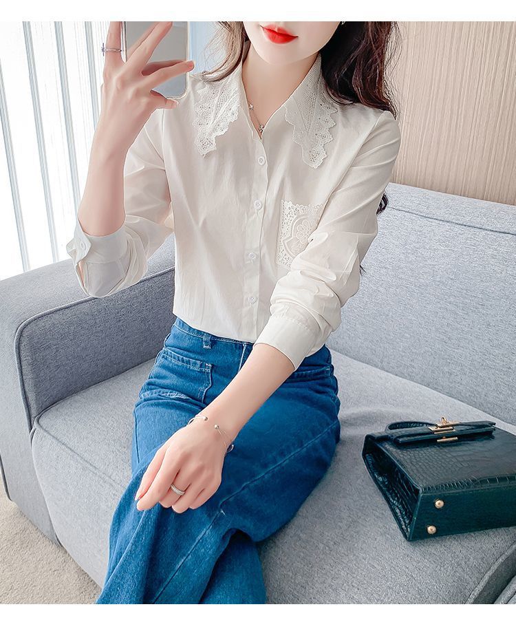 春秋季2025年新款女装时尚减龄纯棉衬衫女洋气全棉蕾丝领休闲上衣详情16