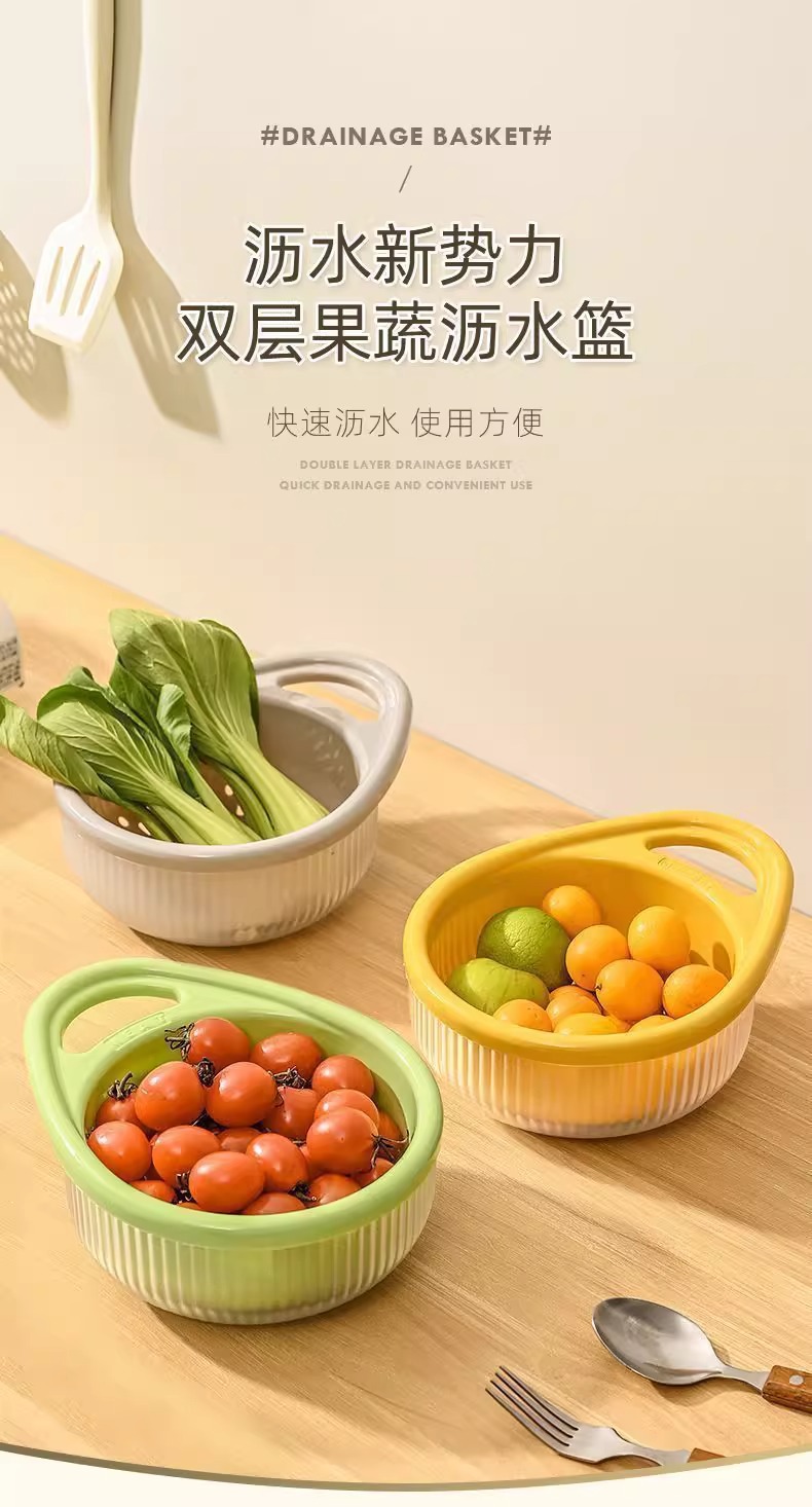 厨房洗菜篮子洗菜篮洗水果蓝双层洗菜盆双层沥水洗菜洗水果蓝批发详情2