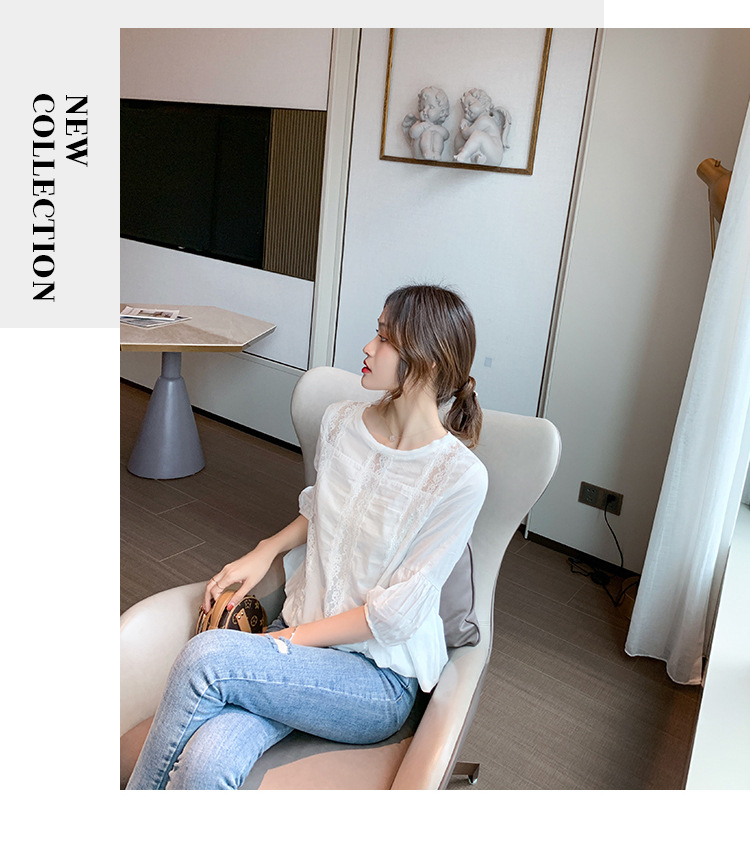 Lace shirt for women, 2022 new style floral lantern sleeve spring and summer chiffon shirt, cut-out top chiffon shirt pic 16