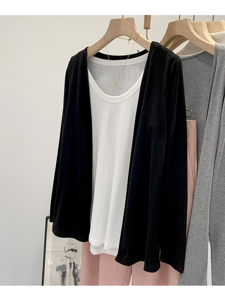 温柔风韩版灰色针织开衫女春秋季宽松休闲防晒打底衫外套长袖上衣详情19