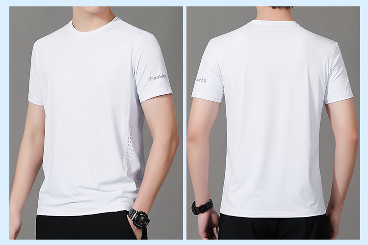 Ice silk short-sleeved T-shirt for men, a loose-fitting, quick-drying, thin, sporty, casual and breathable top for men in summer pic 15
