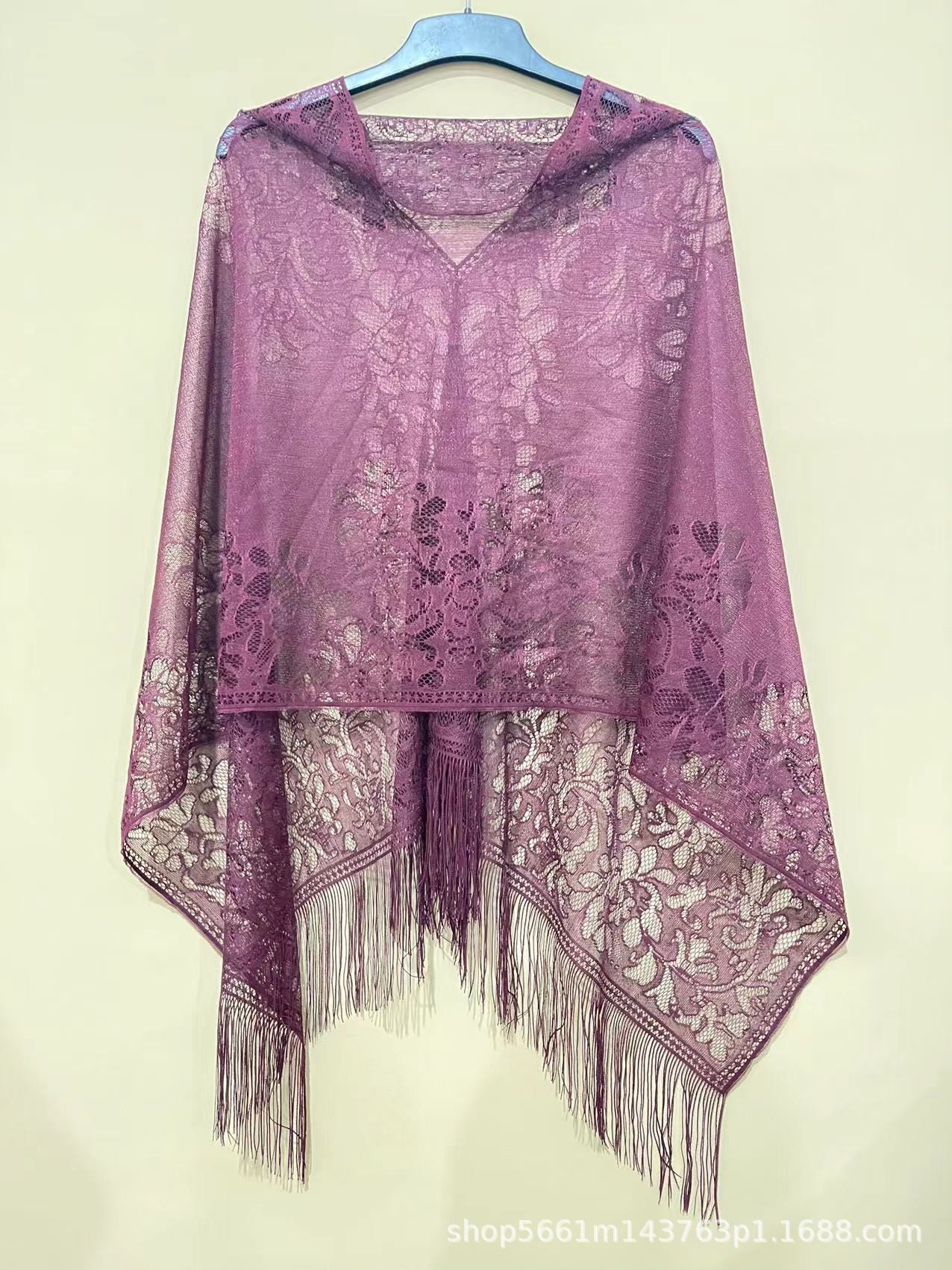 跨境爆款2024女士蕾丝春夏款套头披肩防晒披肩多种颜色选择详情3