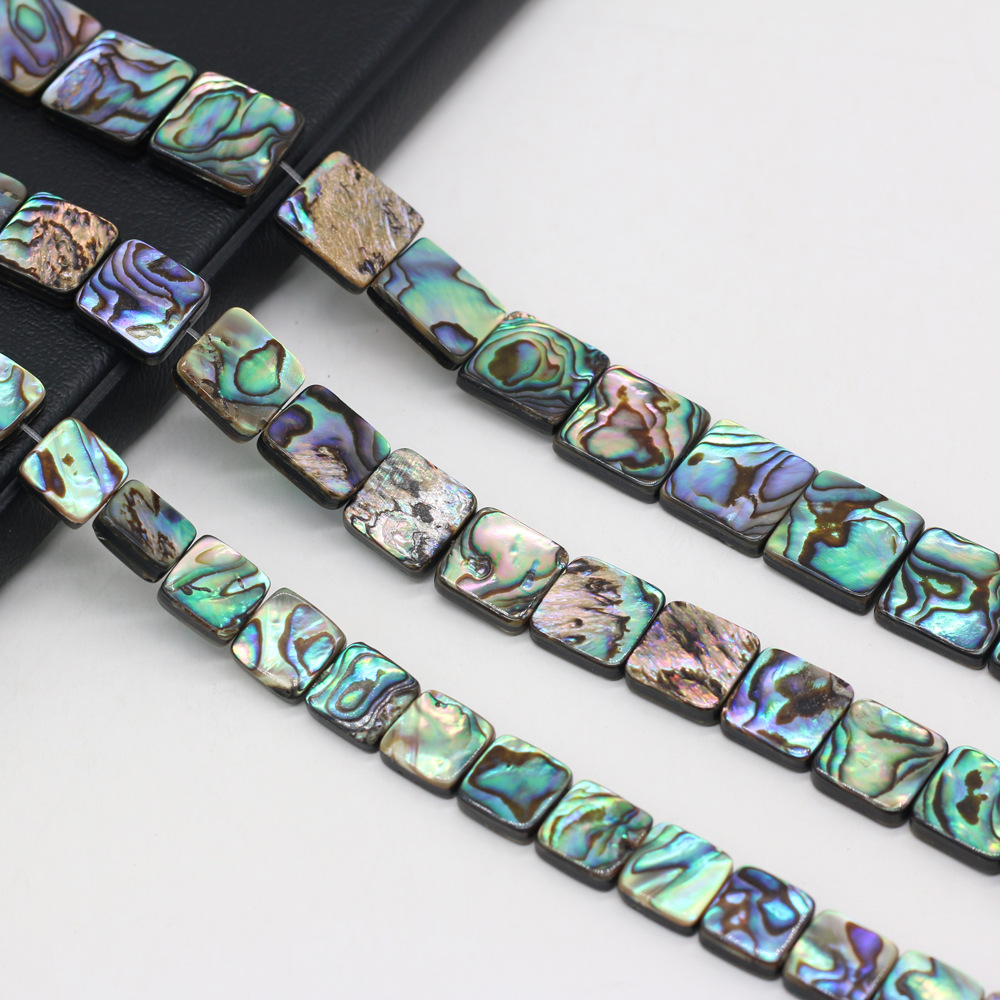 Natural abalone shell square through-hole diy beaded jewelry material, loose beaded bracelet accessories, handcrafted wholesale pic 3