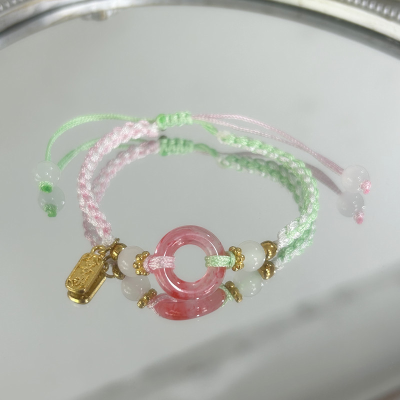 Pink girl Peach Blossom color couple peace bracelet, Joy bracelet, handcrafted high appearance level woven rope jewelry pic 7