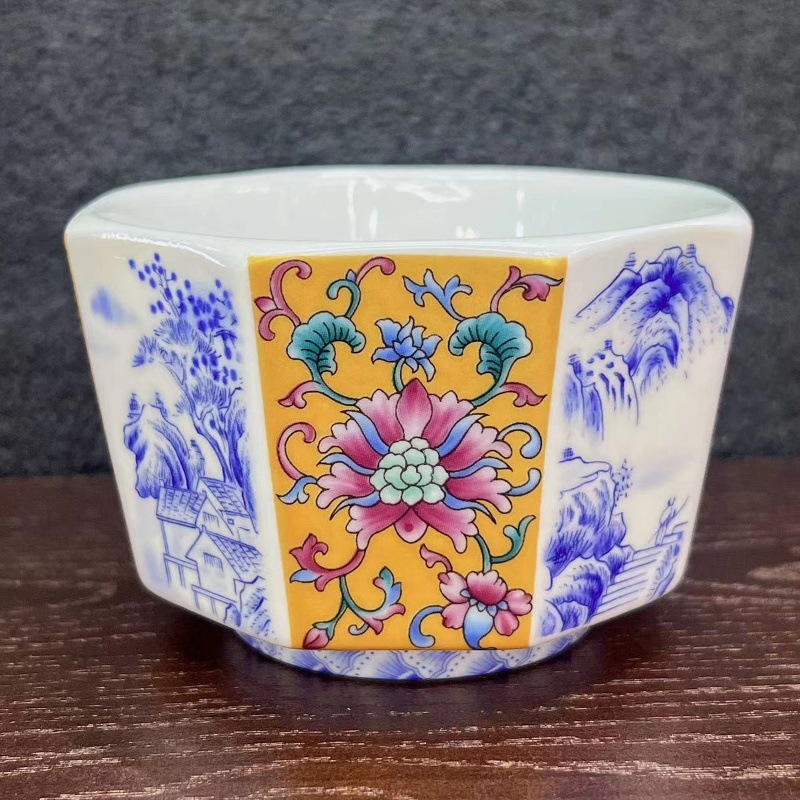 珐琅彩主人杯复古茶盏八角杯茶杯主人杯个人专用品茗杯陶瓷茶杯详情2